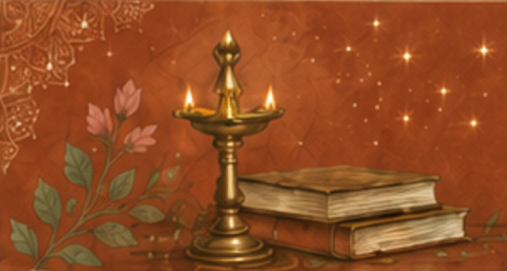 A child reading by lamplight